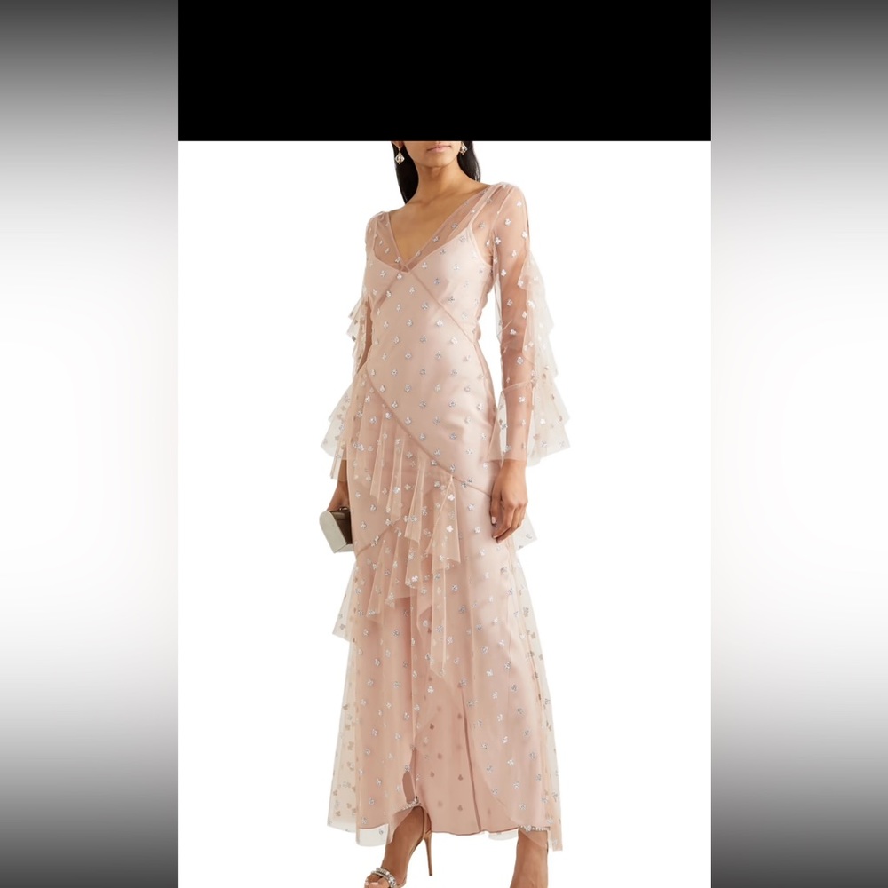 Temperley London Fortuna ruffled glittered tulle gown.